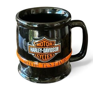 Harley-Davidson Vintage Ceramic Mug RIDE TO LIVE Black/Orange 14 oz Motorcycle